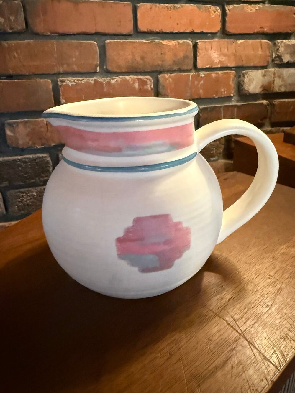 Vintage Mirage Pottery Pitcher Pink Blue Abstract Floral Ceramic